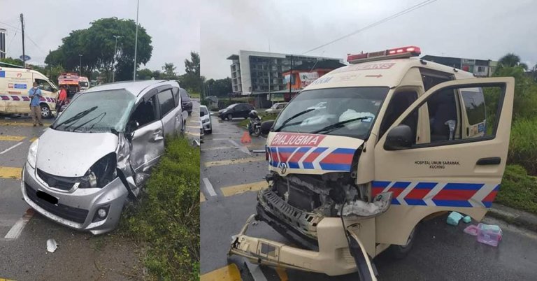 Perlanggaran Antara Ambulans Dan MPV Awal Hari Ini, Disyaki Bawa Pesakit COVID-19